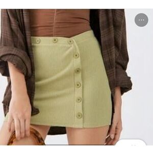 Urban Outfitters Small Skirt Claira Ribbed Side Button Green Cotton Mini Skirt